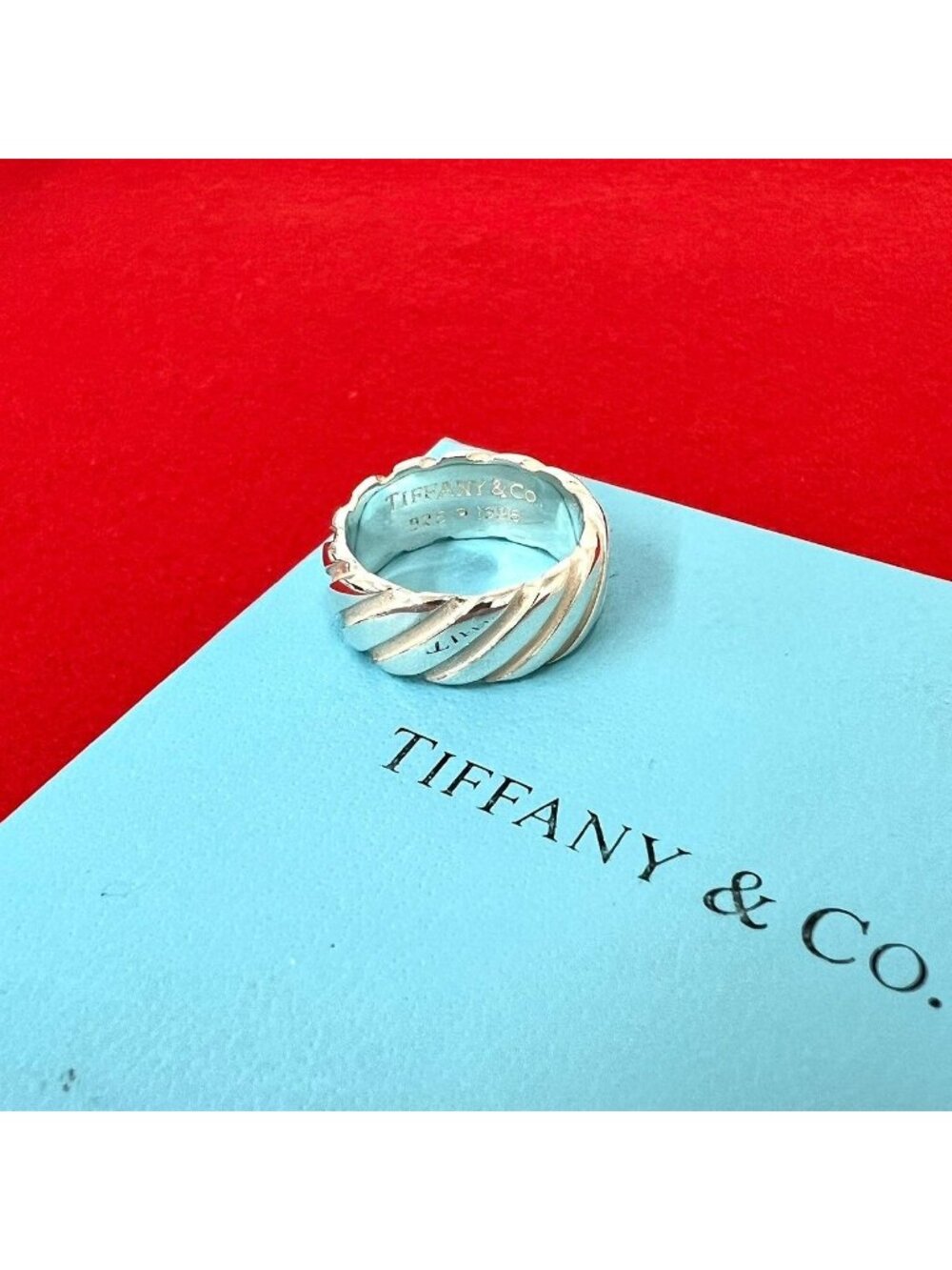 Tiffany & Co Vintage Spiral Grooved Wide Ring 925 Sterling Silver